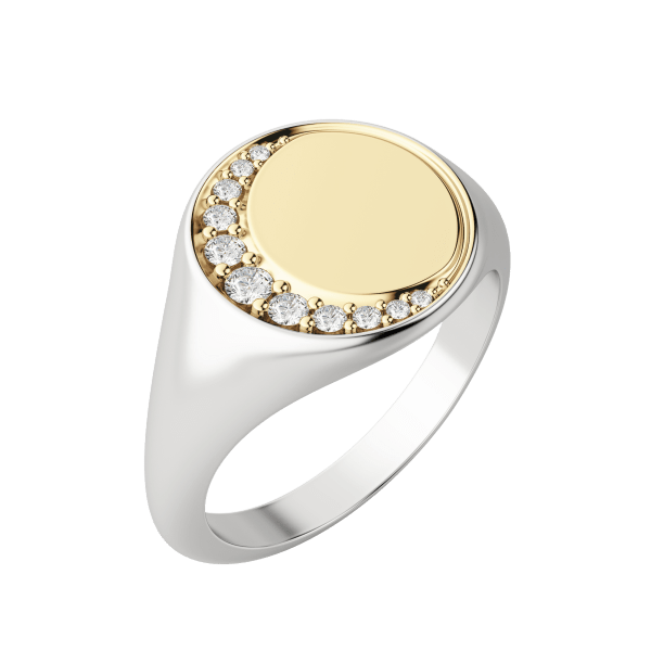 Crescent Moon Signet Ring, Two Tone, Default, 14K White/Yellow Gold,