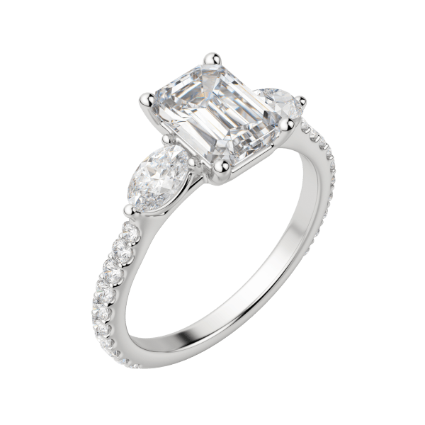 Rhea Accented Emerald Cut Engagement Ring, Default, 18K White Gold, Platinum,\r
