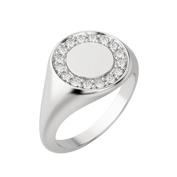 Halo Signet Ring, Default, 14K White Gold, Platinum,