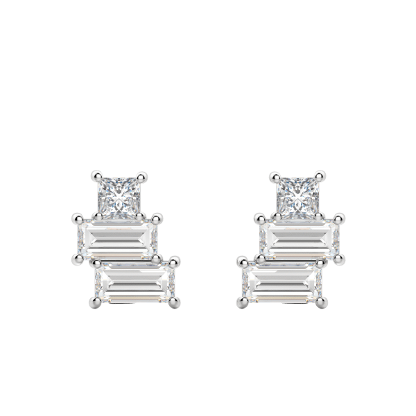 Silver Stacked Geometric Stud Earrings, Default, 
