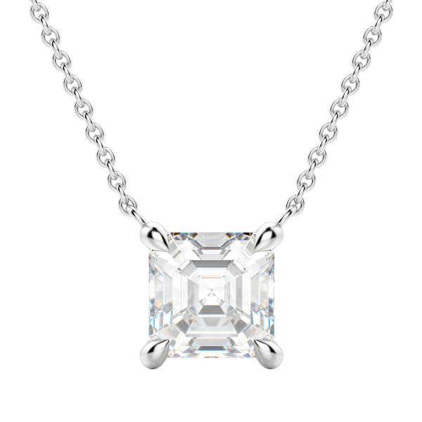 Asscher Cut Claw Prong Necklace, Default, 14K White Gold,