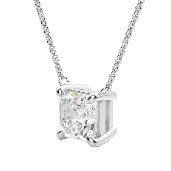 Asscher Cut Claw Prong Necklace, Hover, 14K White Gold,
