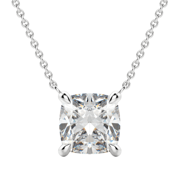 Cushion Cut Claw Prong Necklace, Default, 14K White Gold,