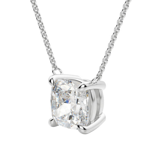 Cushion Cut Claw Prong Necklace, Hover, 14K White Gold,