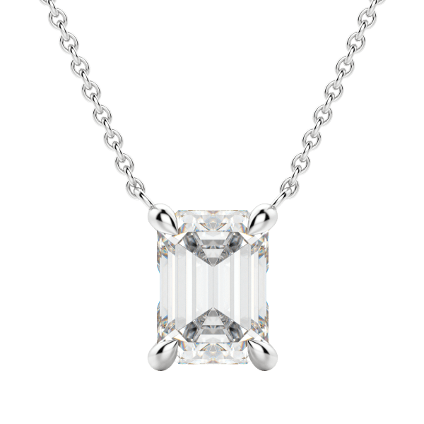 Emerald Cut Claw Prong Necklace, Default, 14K White Gold,