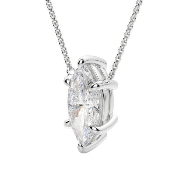 Marquise Cut Claw Prong Necklace, Hover, 14K White Gold,