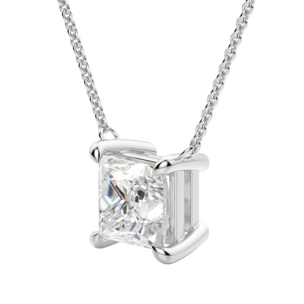 Princess Cut Claw Prong Necklace, Hover, 14K White Gold,