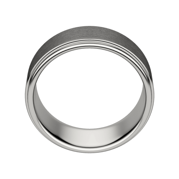 Grey Brushed Step Wedding Band, Tungsten, 7MM, Hover