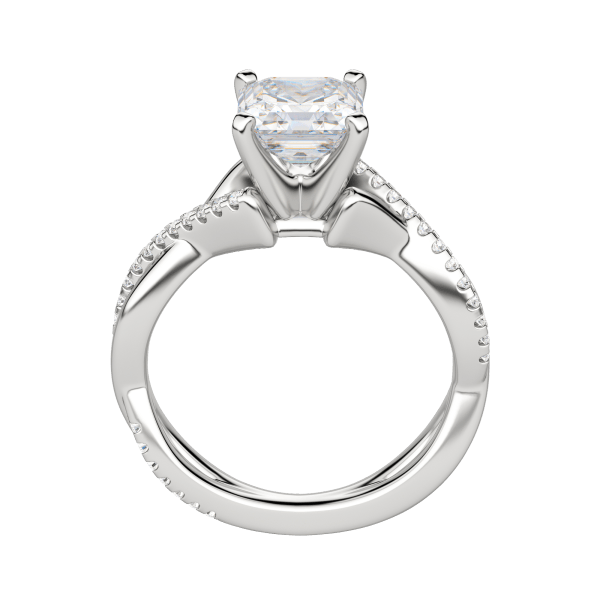 Chic Accented Asscher Cut Engagement Ring, 18K White Gold, Platinum, Hover, 