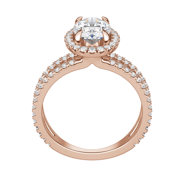 Duet Halo Oval Cut Engagement Ring, Hover, 14K Rose Gold, 