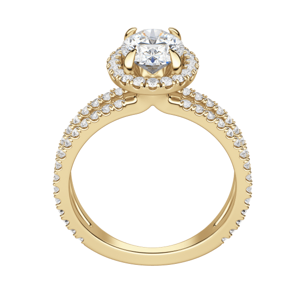 Duet Halo Oval Cut Engagement Ring, Hover, 18K Yellow Gold, 