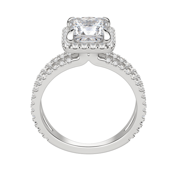 Duet Halo Princess Cut Engagement Ring, Hover, 18K White Gold, Platinum, 