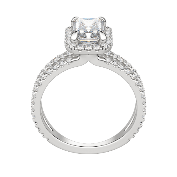 Duet Halo Radiant Cut Engagement Ring, Hover, 18K White Gold, Platinum, 