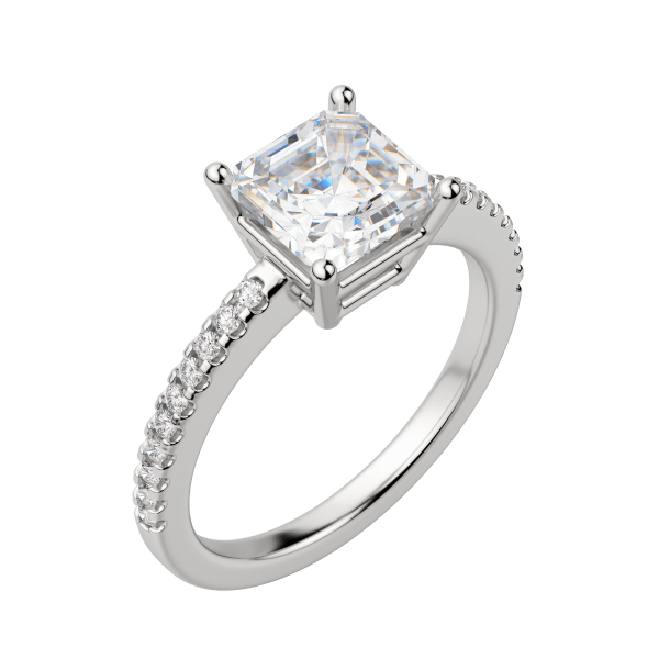 Eave Accented Asscher Cut Engagement Ring, Default, 18K White Gold, Platinum, 