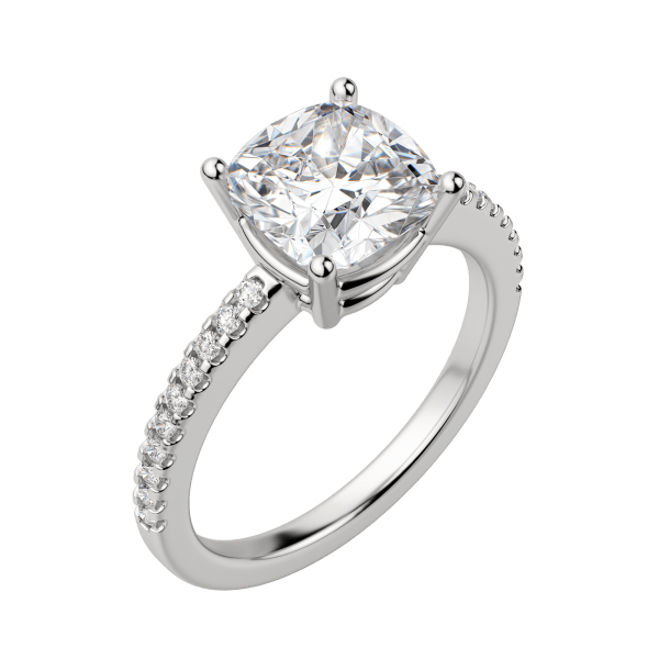 Eave Accented Cushion Cut Engagement Ring, Default, 18K White Gold, Platinum,