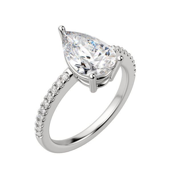 Eave Accented Pear Cut Engagement Ring, 18K White Gold, Platinum, Default