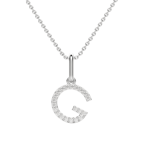 "G" Diamond Initial Pendant, 14K White Gold, Default