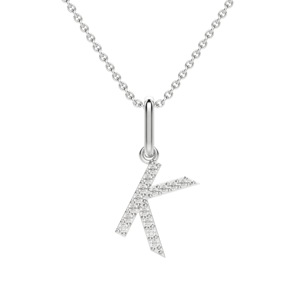 "K" Diamond Initial Pendant, 14K White Gold, Default