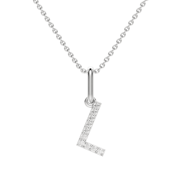 "L" Diamond Initial Pendant, 14K White Gold, Default