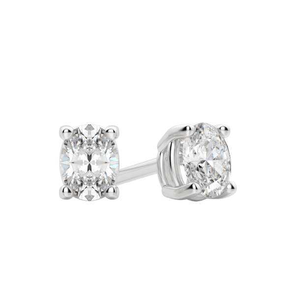 Oval Cut 4-Prong Studs, Tension Back (1/2 tcw), Lab Grown Diamonds, 14K White Gold, Default, 