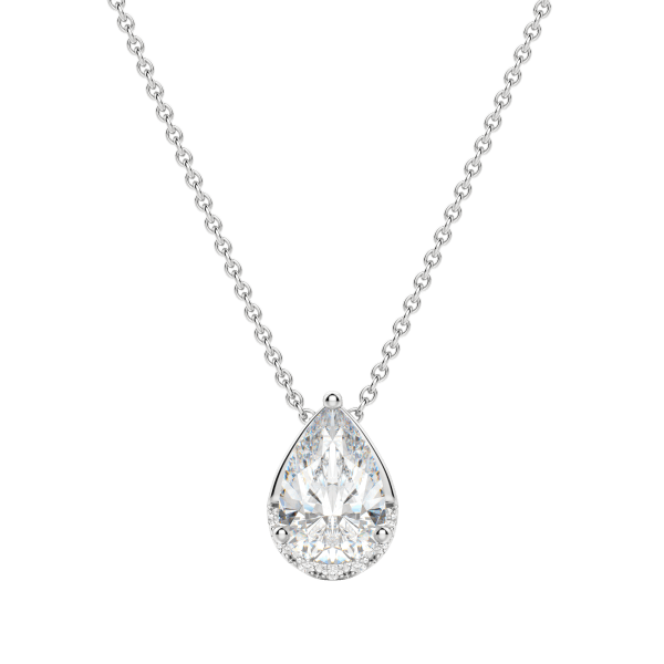Pear Cut Semi-Halo Necklace, 14K White Gold, Default