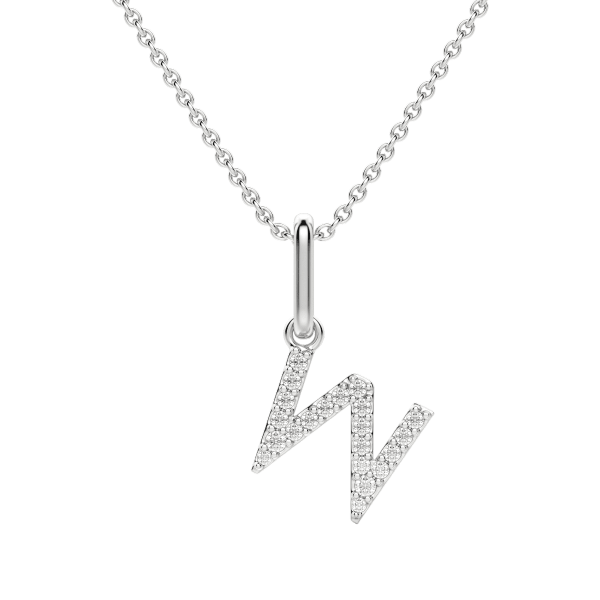 "W" Diamond Initial Pendant, 14K White Gold, Default