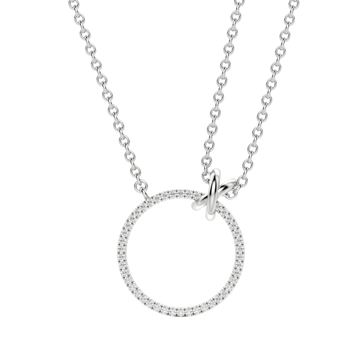 Silver Hugs and Kisses Circle Necklace
