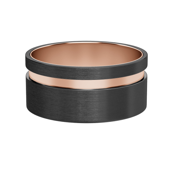 Obsidian Grooved Wedding Band, Rose Tungsten