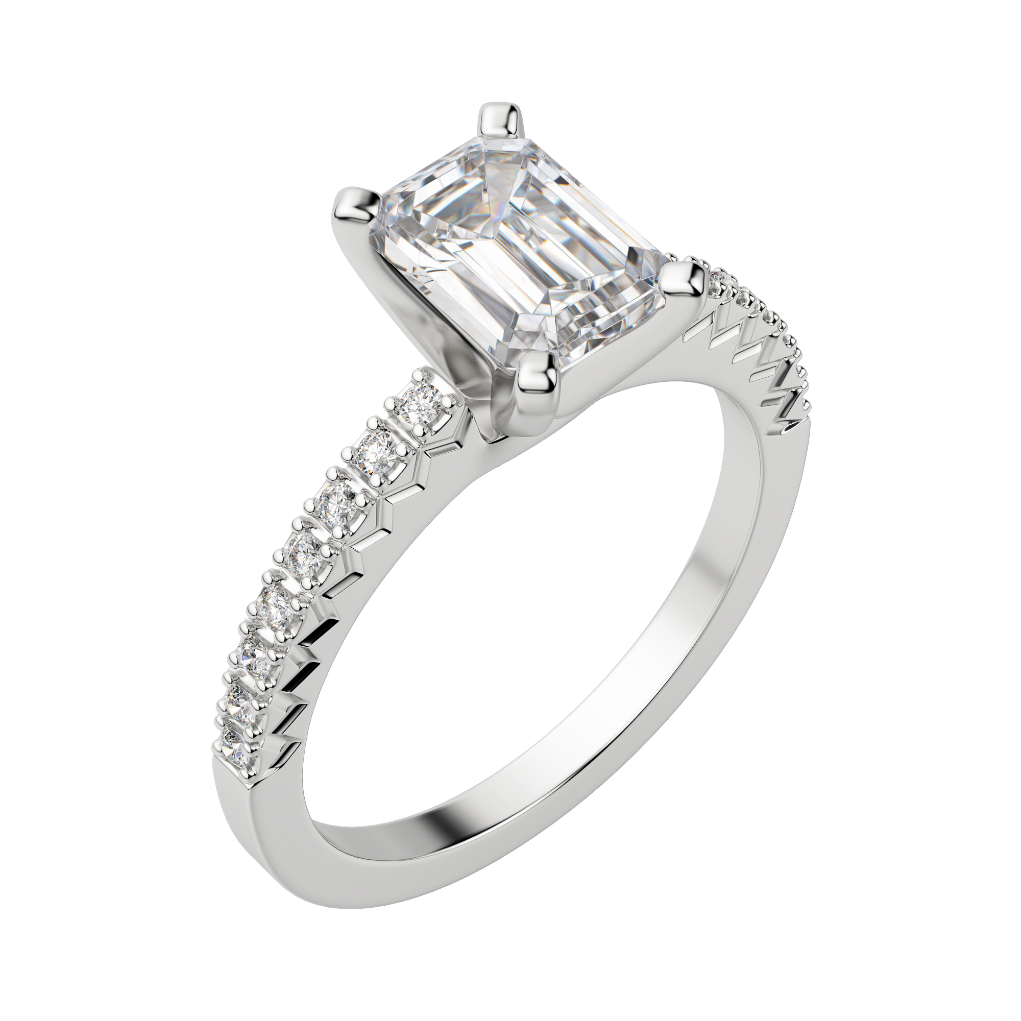 Fate Emerald Cut Engagement Ring, Default, 18K White Gold, Platinum
