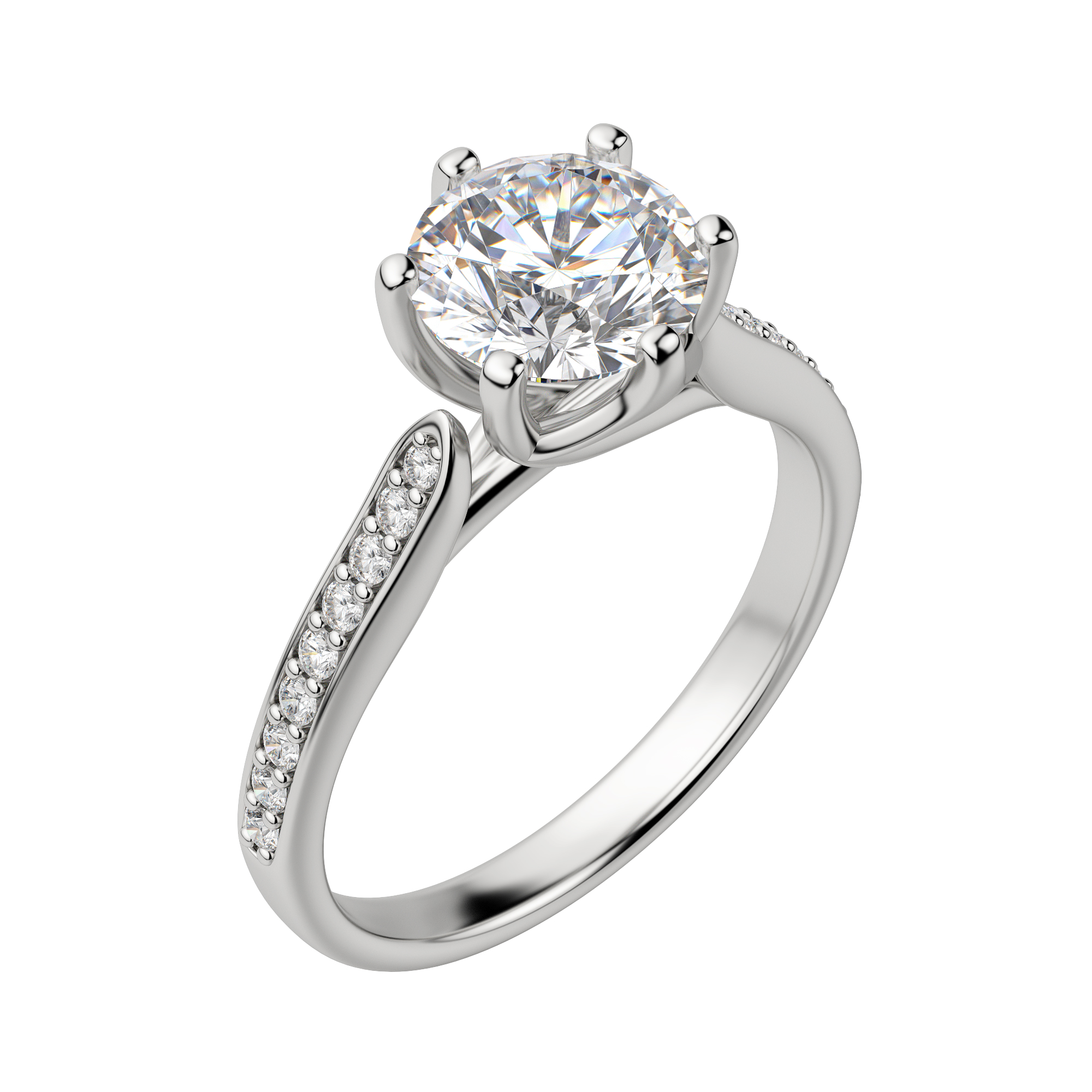 Edit Accented Round Cut Engagement Ring, Default, 18K White Gold, Platinum,