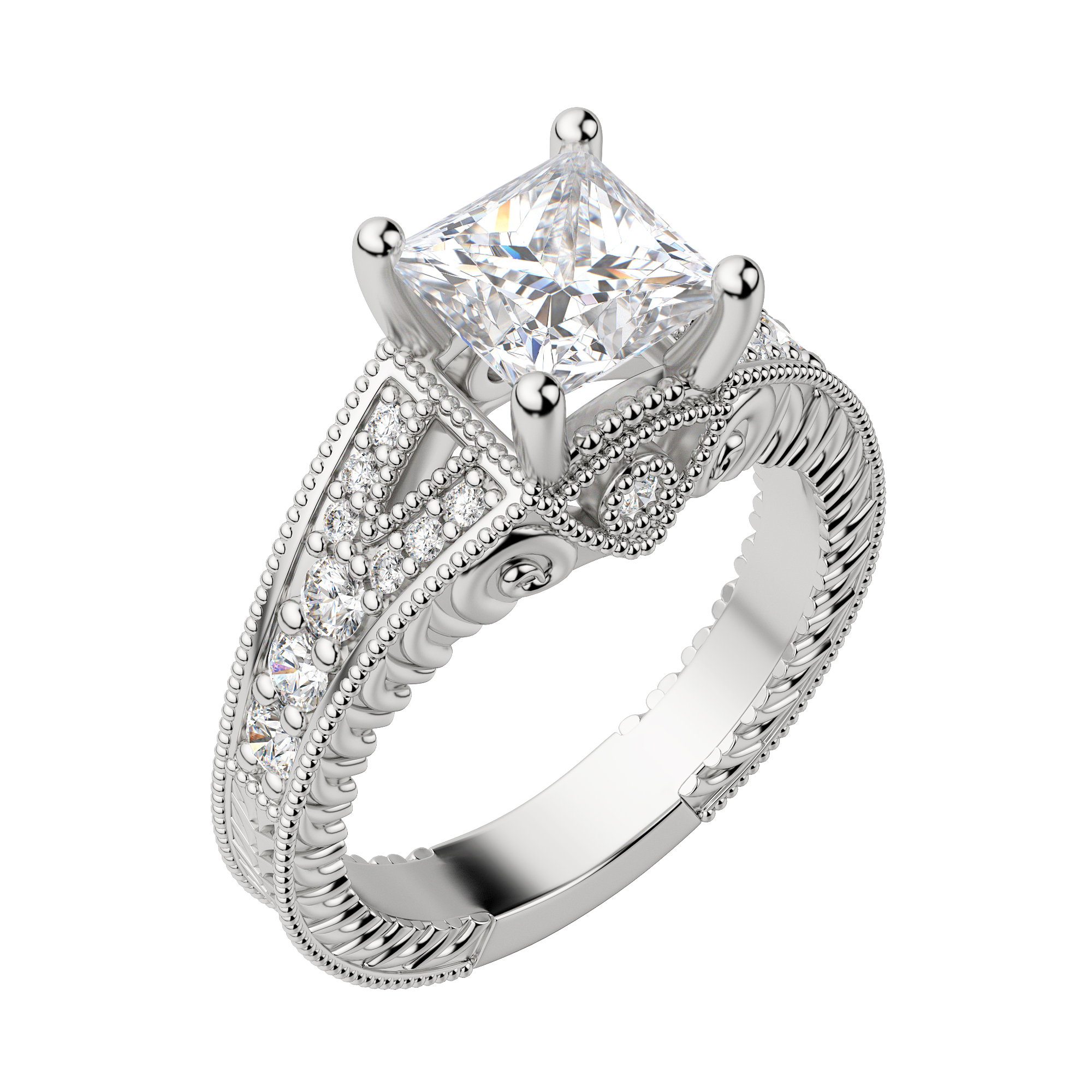 Luxe Princess Cut Engagement Ring, Default, 18K White Gold, Platinum,\r
