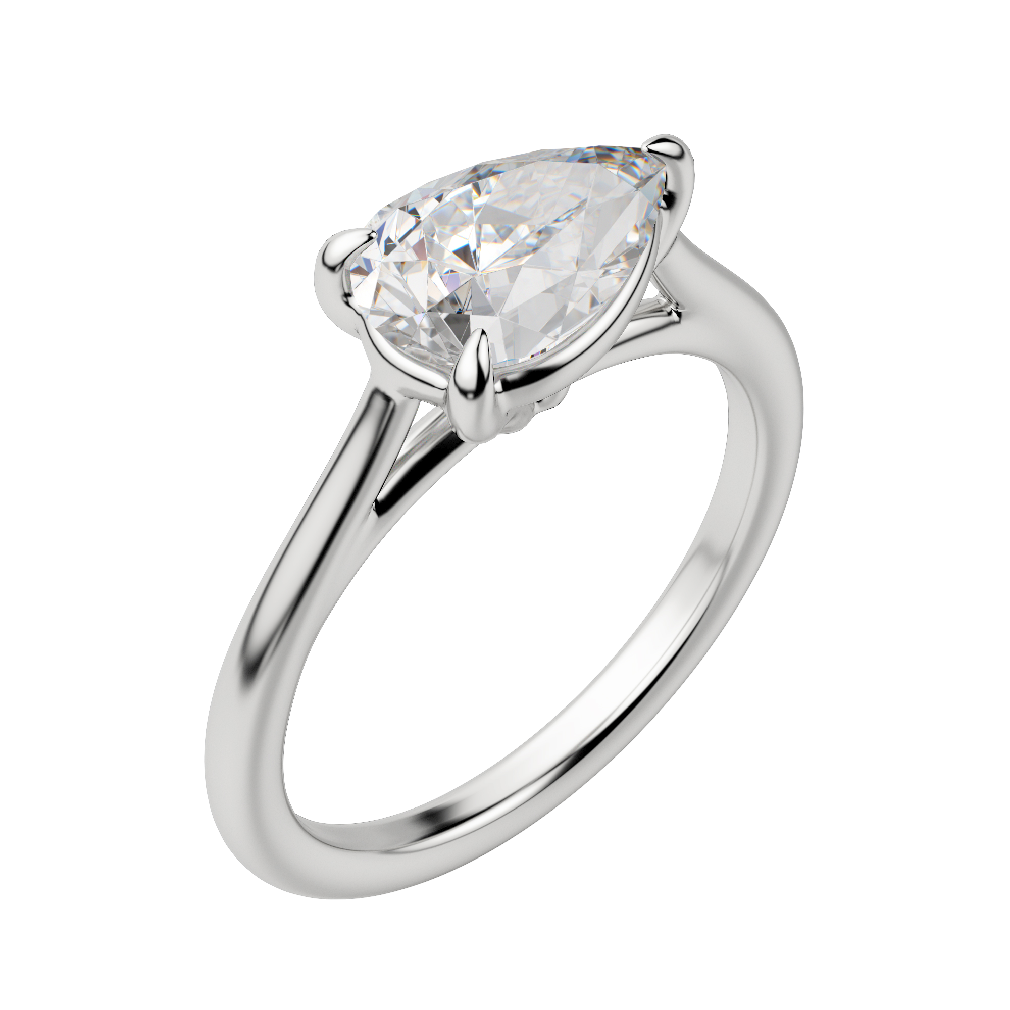 Edgy Classic Pear Cut Engagement Ring, Default, 18K White Gold, Platinum,\r
