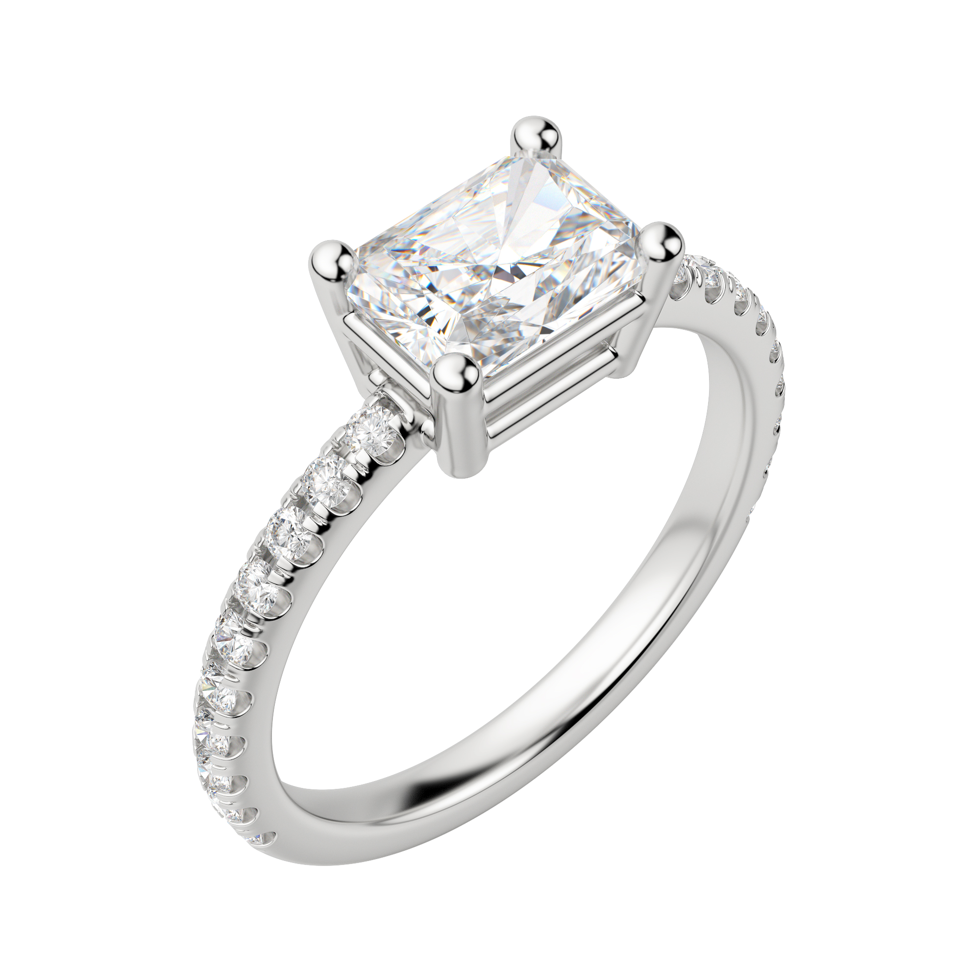 Edgy Basket Accented Radiant Cut Engagement Ring, Default, 18K White Gold, Platinum,\r
