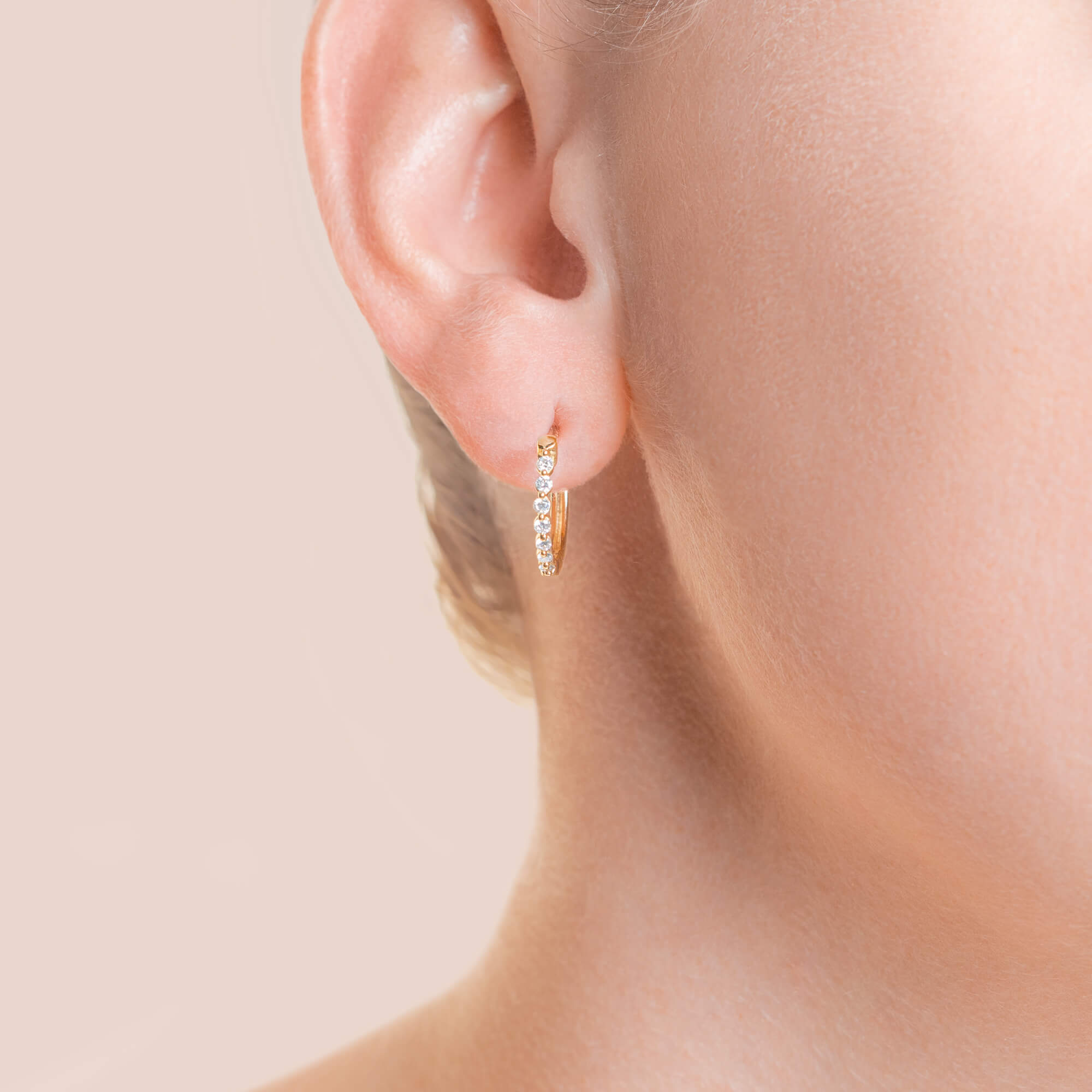 Shared Prong Hoop Earrings (1/5 tcw), 14K Rose Gold, Hover, 14K White Gold, 14K Yellow Gold, 