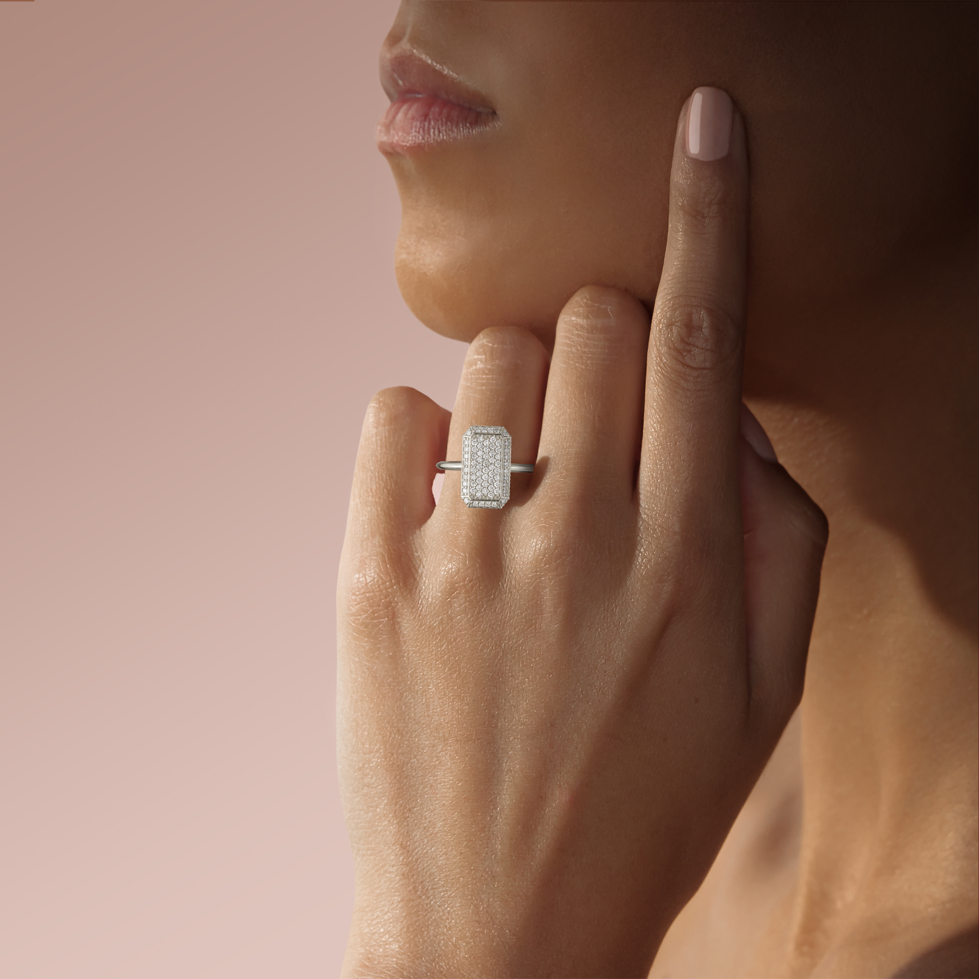 Emerald Pavé Ring, Hover, 14K White Gold,