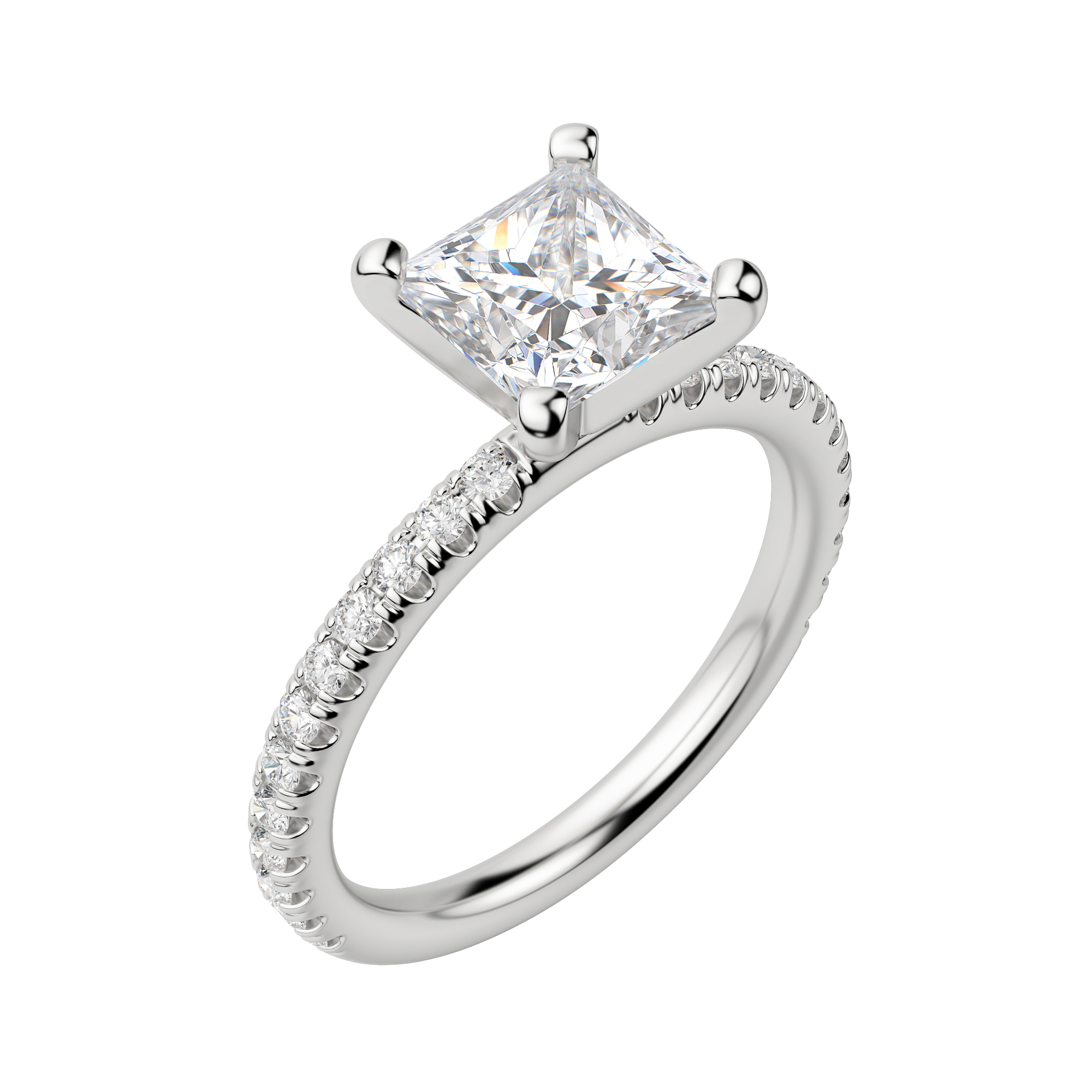 Holm Accented Princess Cut Engagement Ring, Default, 18K White Gold, Platinum,\r

