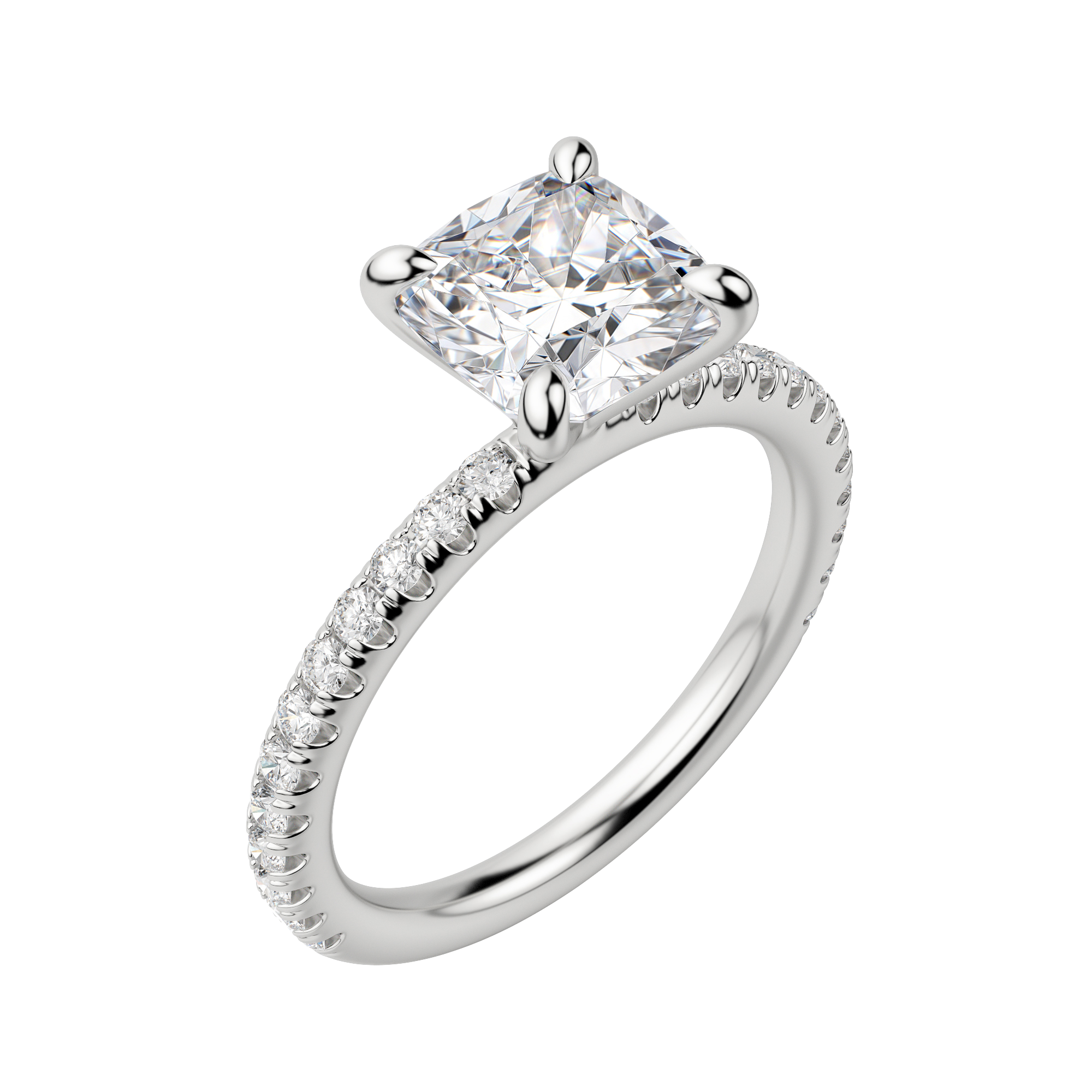 Lyre Accented Cushion Cut Engagement Ring, Default, 18K White Gold, Platinum, 