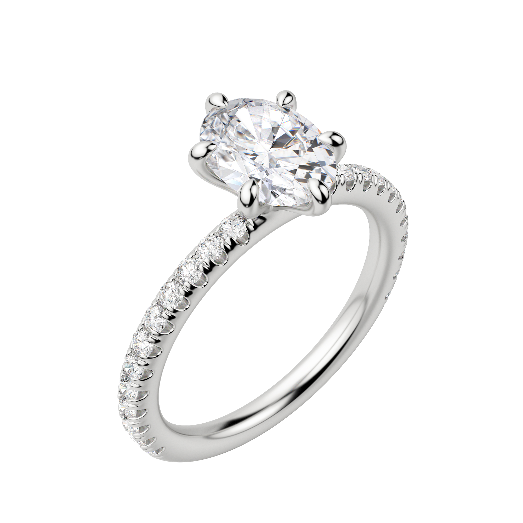 Lyre Accented Oval Cut Engagement Ring, Default, 18K White Gold, Platinum