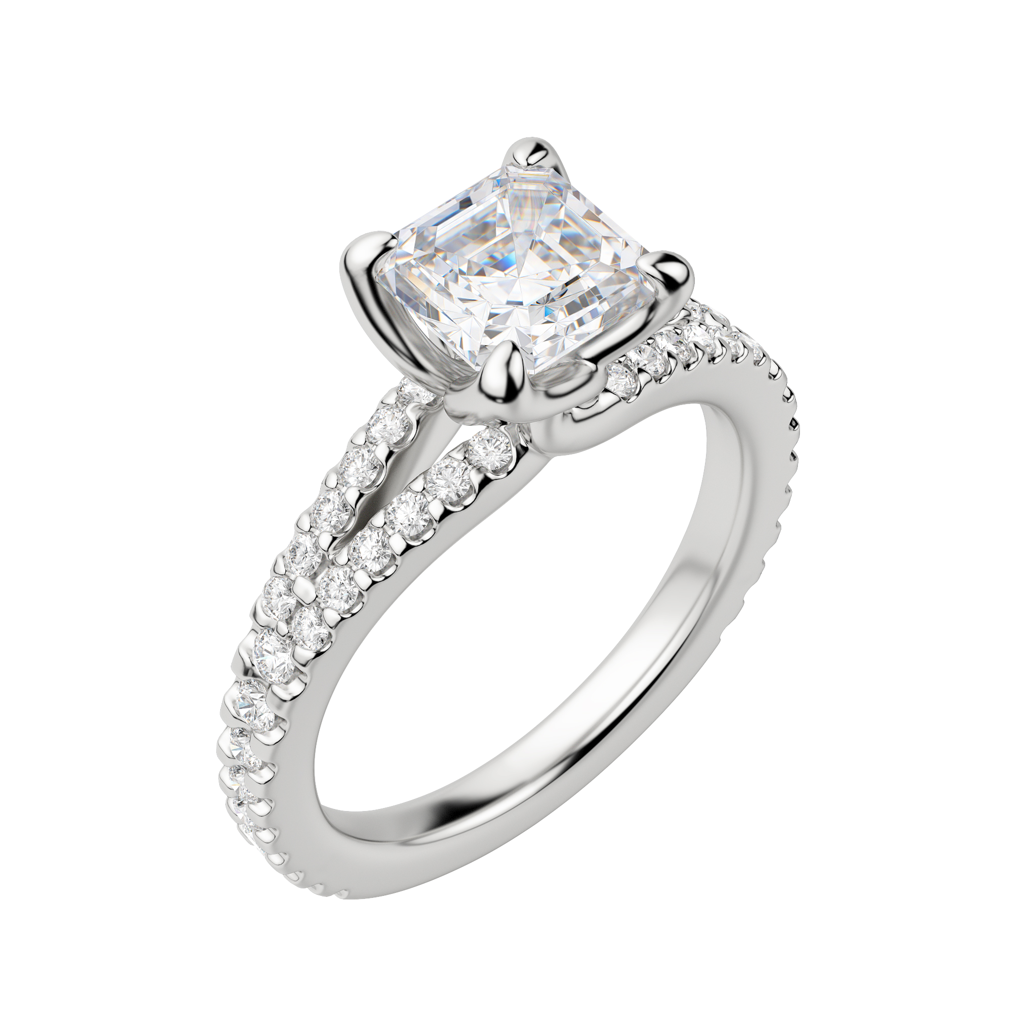 Raia Asscher Cut Engagement Ring, Default, 18K White Gold, Platinum,\r
