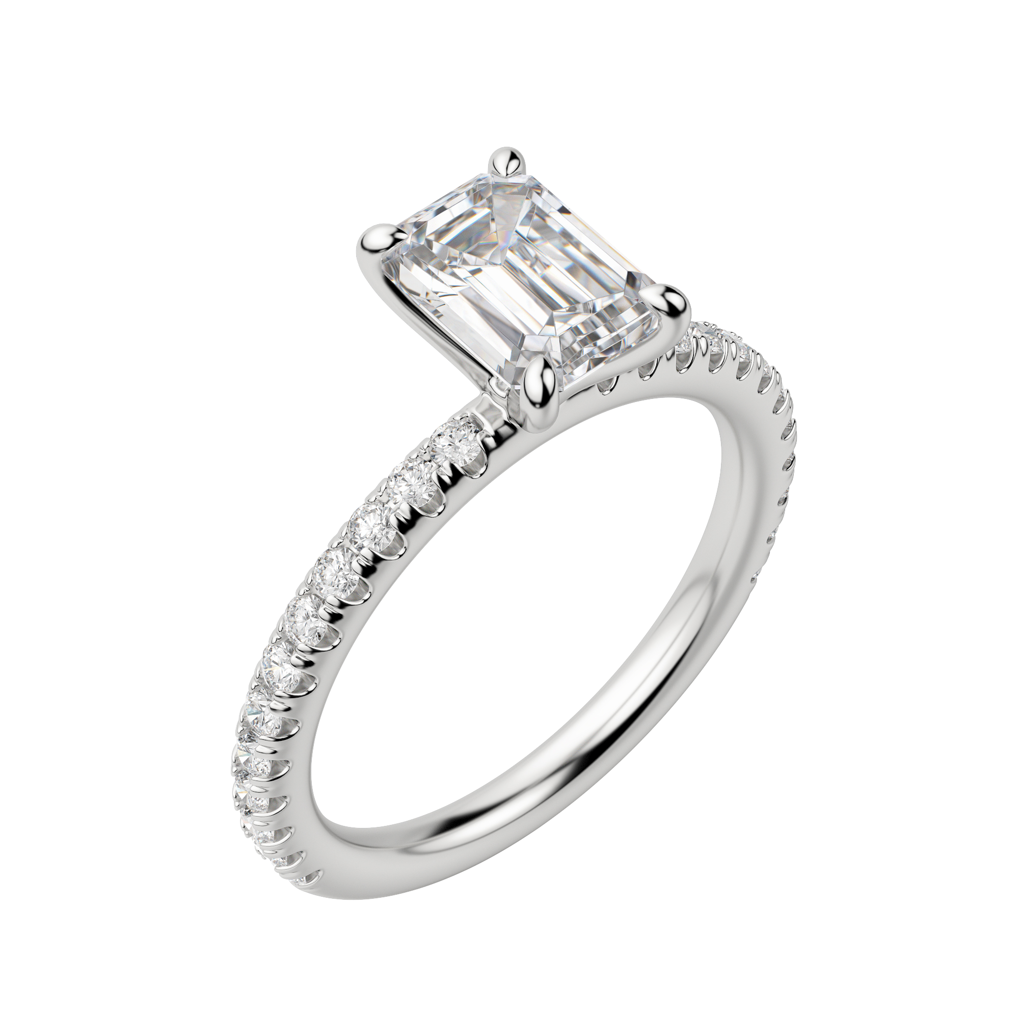 Lyre Accented Emerald Cut Engagement Ring, Default, 18K White Gold, Platinum,\r
