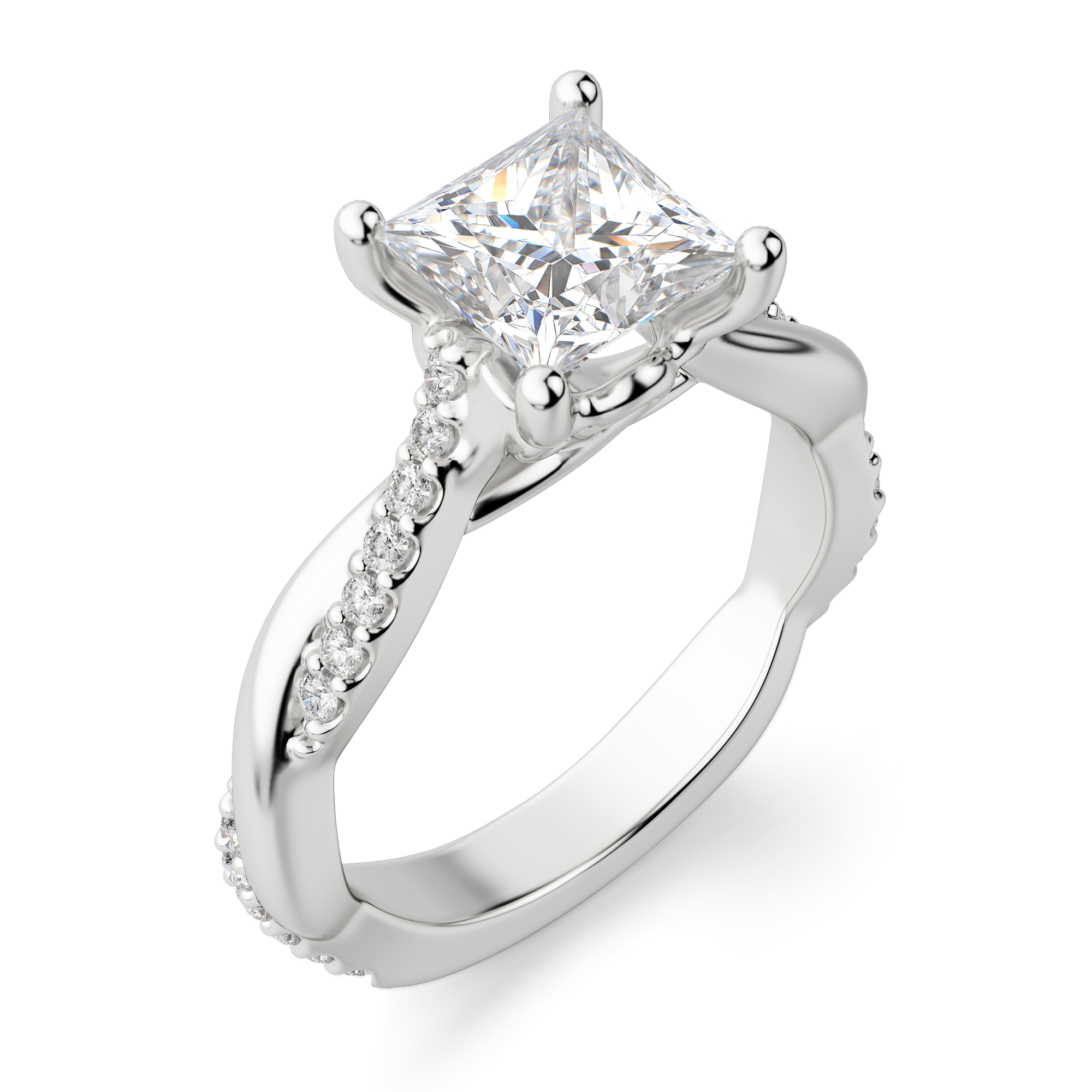 Mora Princess cut Engagement Ring, Default, 18K White Gold, Platinum,\r
