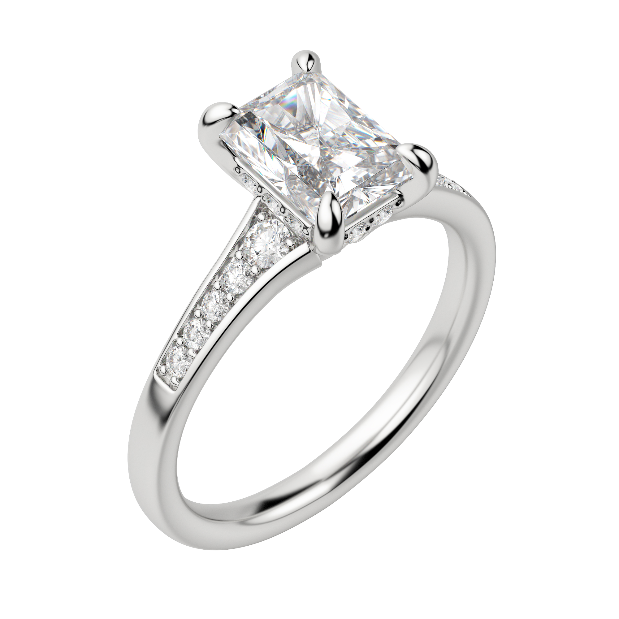 Iris Radiant Cut Engagement Ring, Default, 18K White Gold, Platinum,\r
