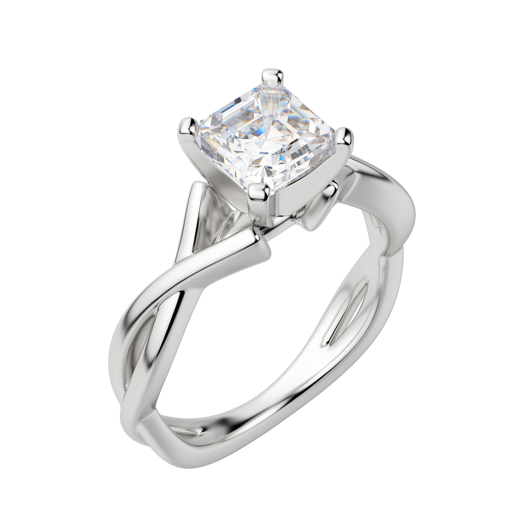 Chic Classic Asscher Cut Engagement Ring, Default, 18K White Gold, Platinum,