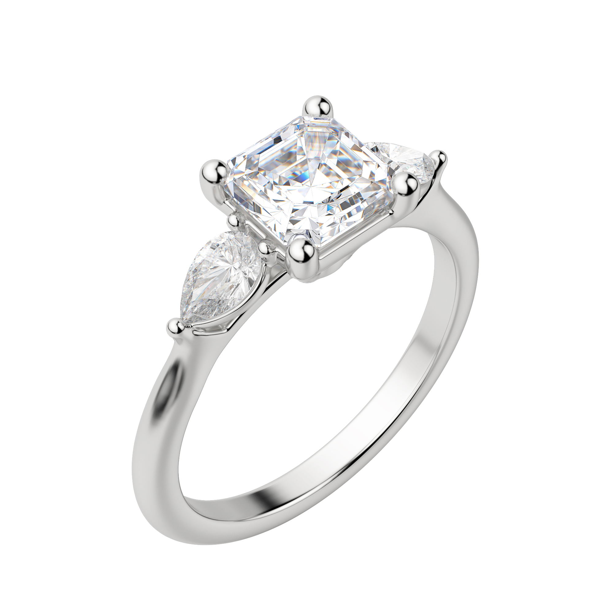 Lily Classic Asscher Cut Engagement Ring, Default, Platinum, 18K White Gold, 