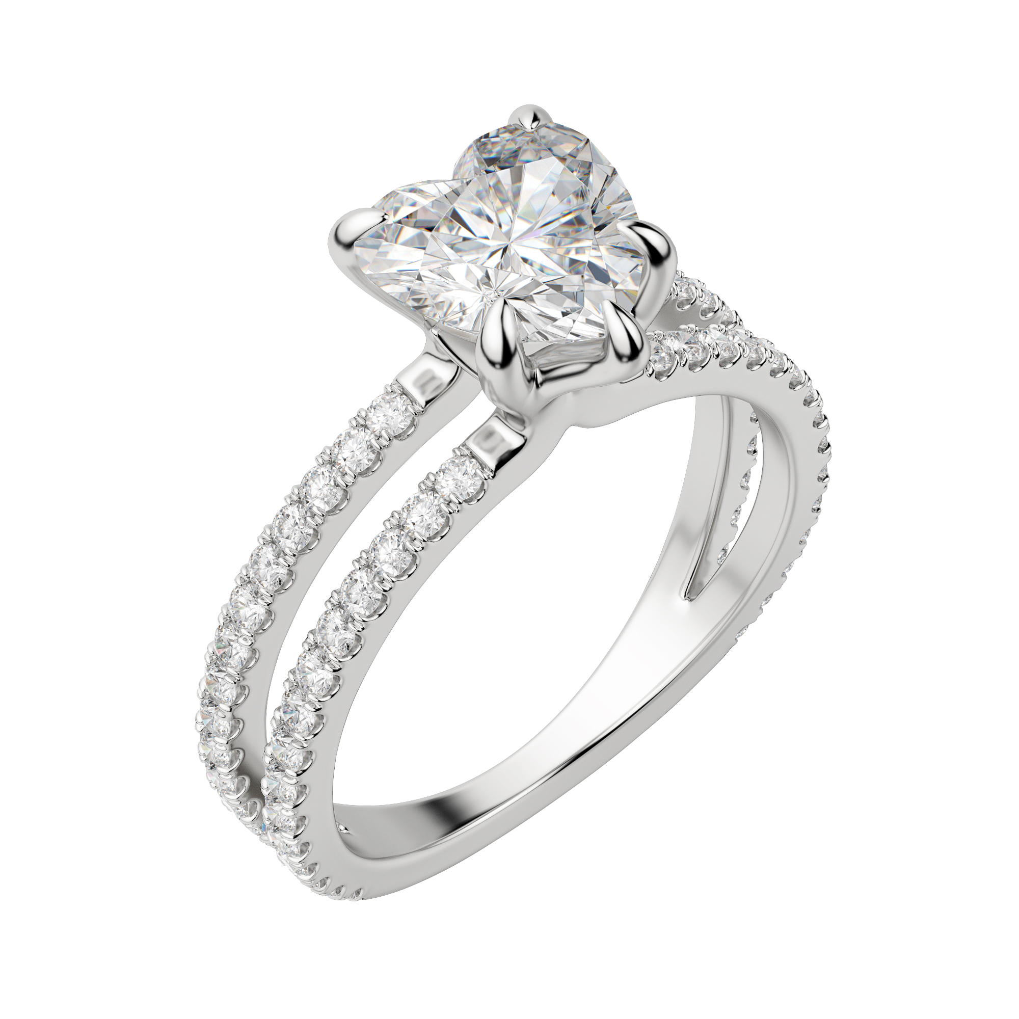 Duet Accented Heart Cut Engagement Ring, Default, 18K White Gold, Platinum, 