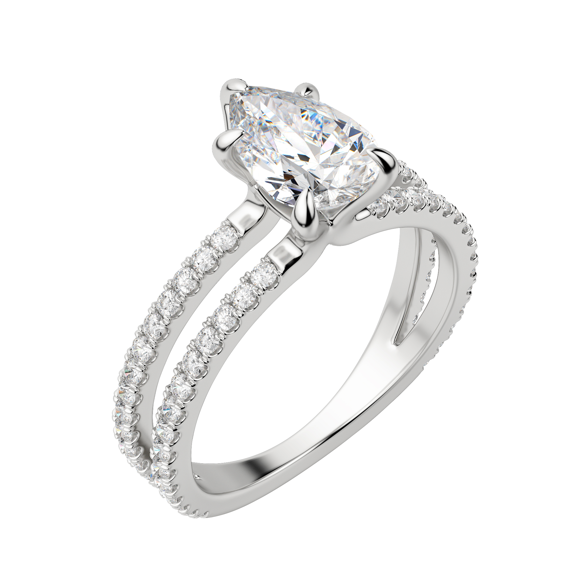 Duet Accented Pear Cut Engagement Ring, Default, 18K White Gold, Platinum, 