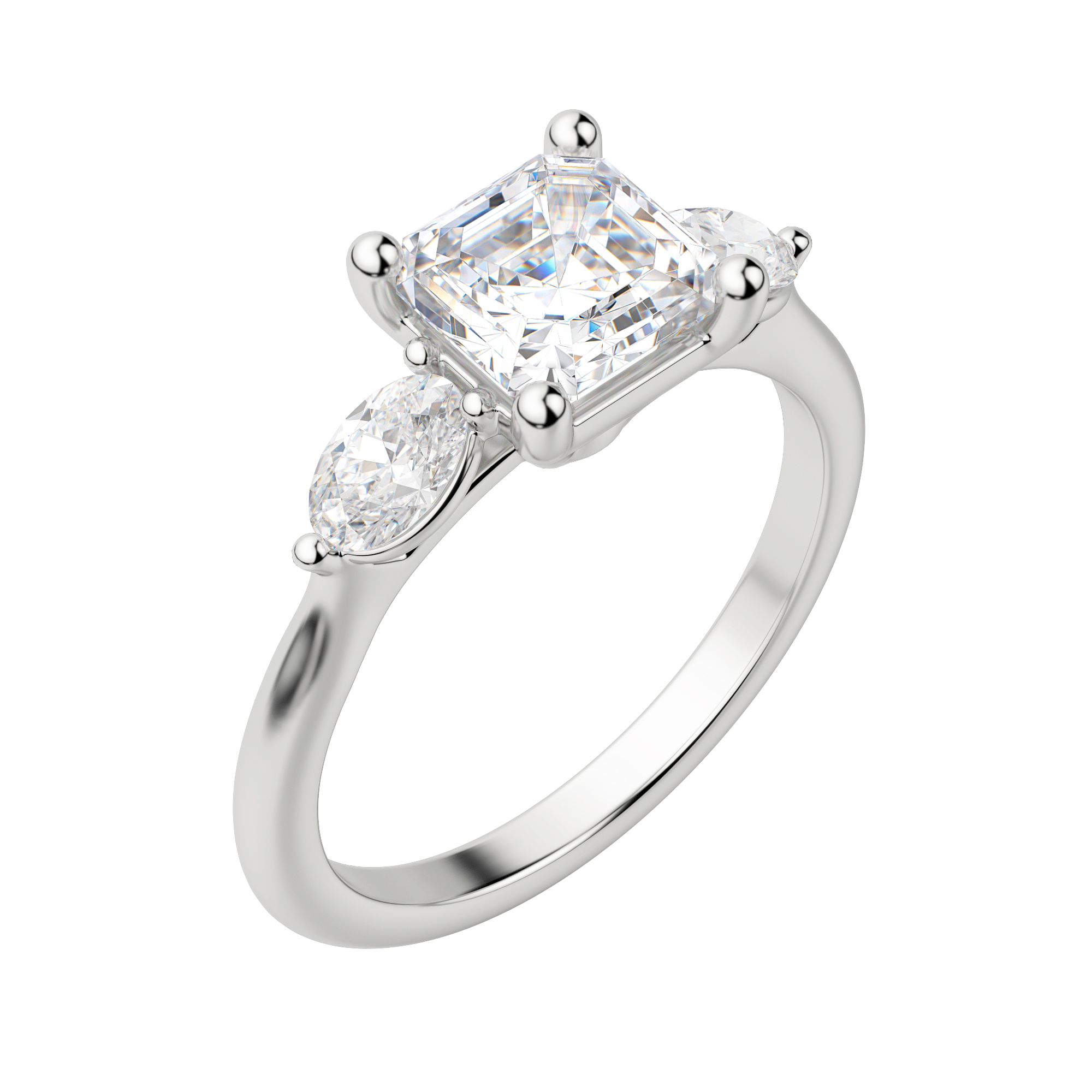 Rhea Classic Asscher Cut Engagement Ring, Default, 18K White Gold, Platinum, 