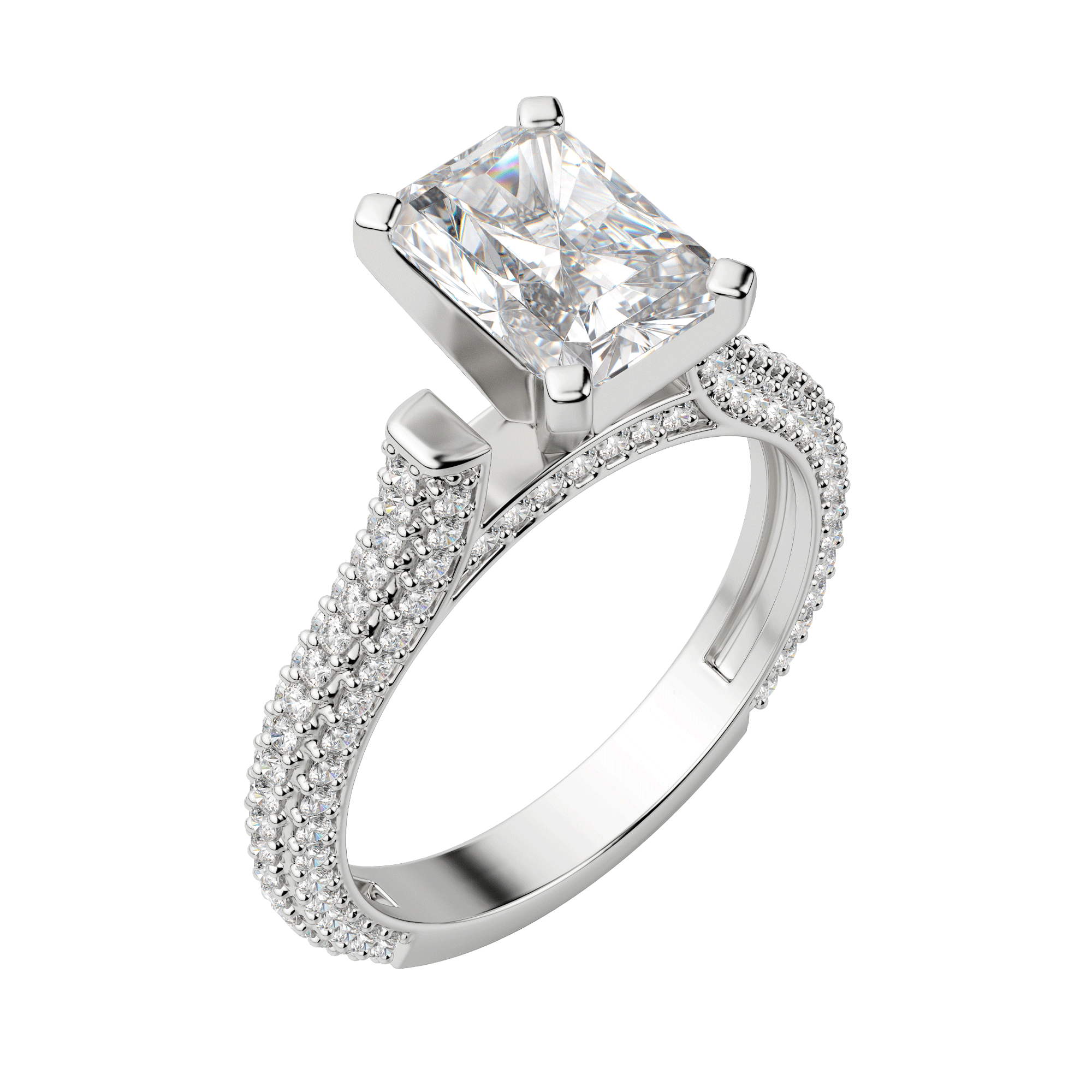 Vita Radiant Cut Engagement Ring, Default, 18K White Gold, Platinum, 