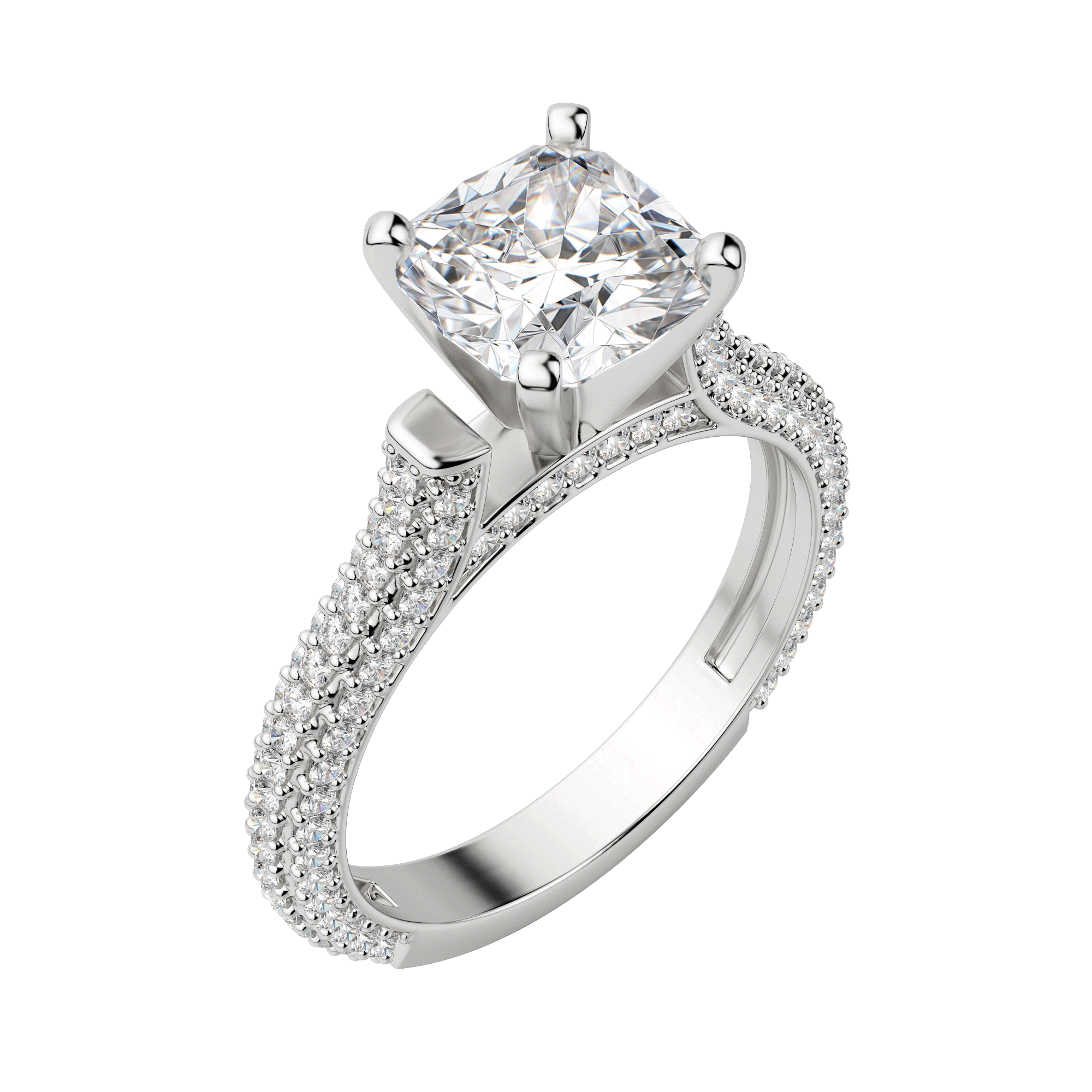 Vita Cushion Cut Engagement Ring, Default, 18K White Gold, Platinum, 