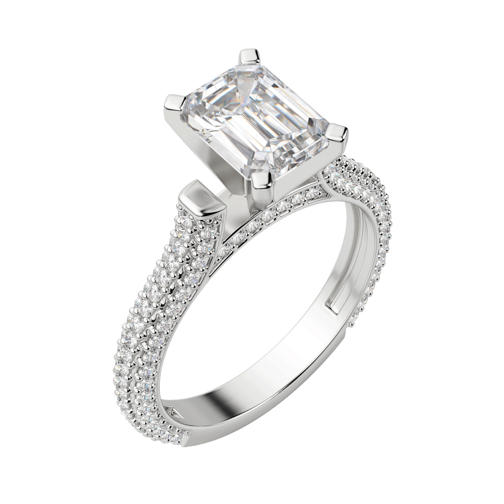 Vita Emerald Cut Engagement Ring, Default, 18K White Gold, Platinum, 